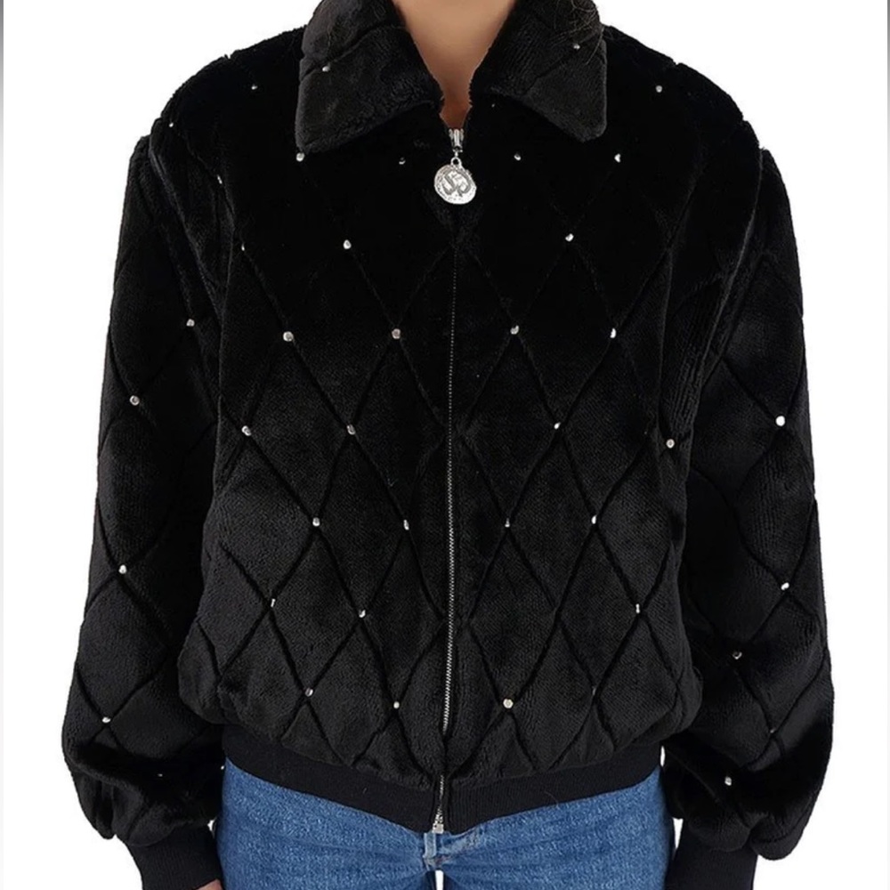 Vintage St. John Jacket Faux Fur Diamond Quilt Convertible Bomber Jacket Size XS